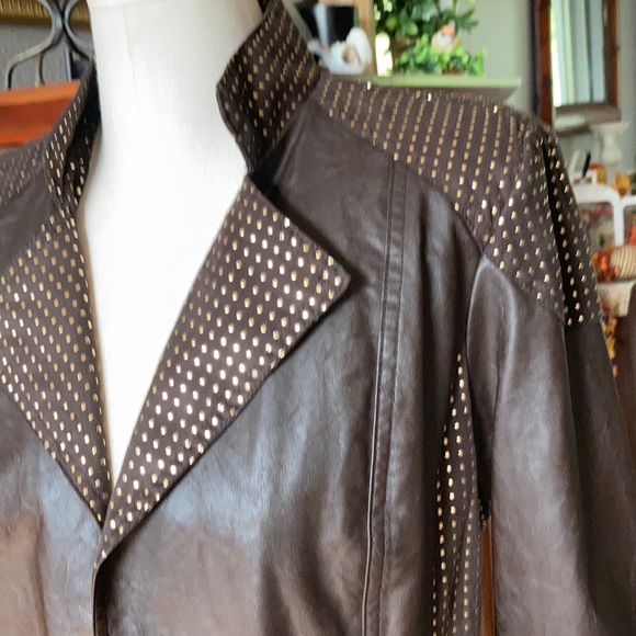 Chico’s’s Brown studded faux leather jacket. - Picture 3 of 7